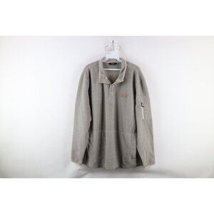 Huk Fishing Mens Size Large Spell Out Snap Button Fleece Pullover Sweater Gray